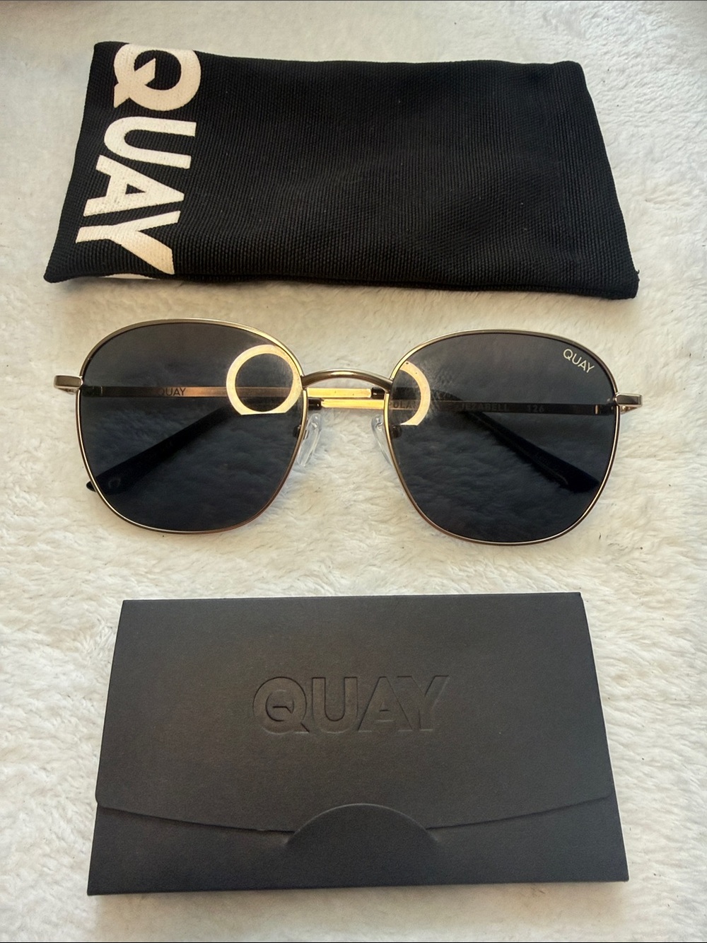 Quay Australia Jezabell Gold Metal Rounded Designer Sunglasses